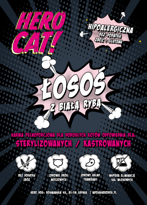 Hero Cat Łosoś z białą rybą Sterilised 1,5kg Hero Cat Łosoś z białą rybą Sterilised 1,5kg