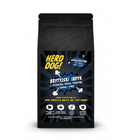 Hero Dog Superfood Bytyjski Indyk Light małe rasy 12kg